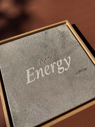 FUCK IT ENERGY - SILBERGRAU - ORIGINAL LEINWAND AUS CANVAS 20 x 20 CM - MIT SCHATTENFUGENRAHMEN