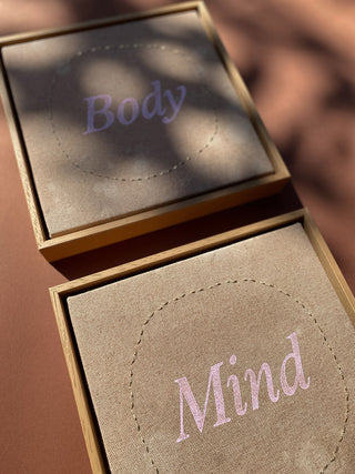 BODY, MIND & SOUL - 3 ORIGINAL LEINWÄNDE AUS CANVAS 20 x 20 CM - MIT SCHATTENFUGENRAHMEN